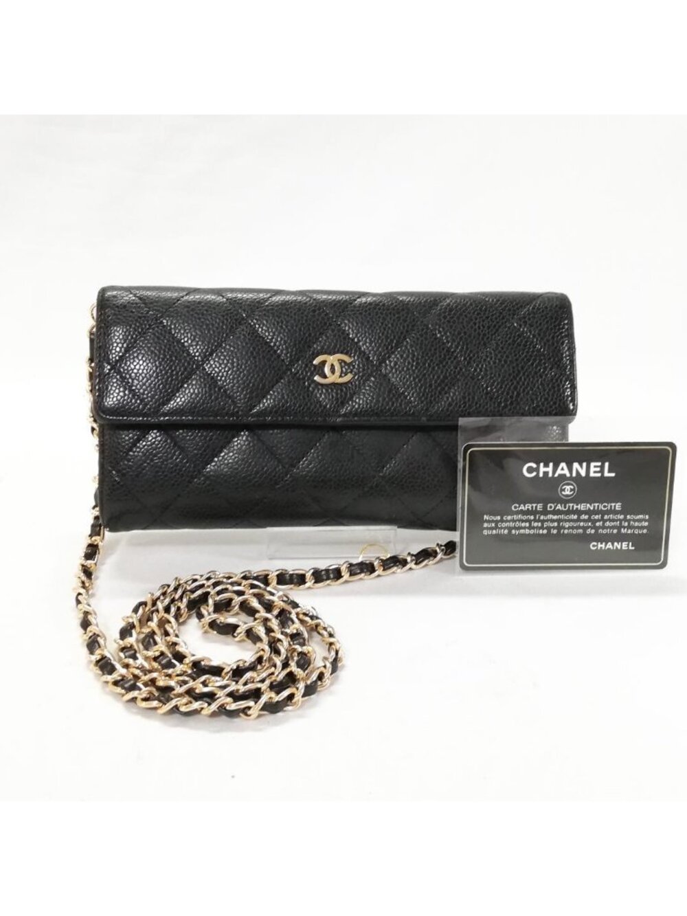 Chanel Class Caviar Leather Quilted Wallet Black Gold